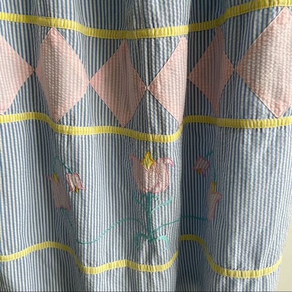 SAYBURY Vintage Striped Seersucker Housecoat Nightgown Nightdress Blue White L - Picture 7 of 9